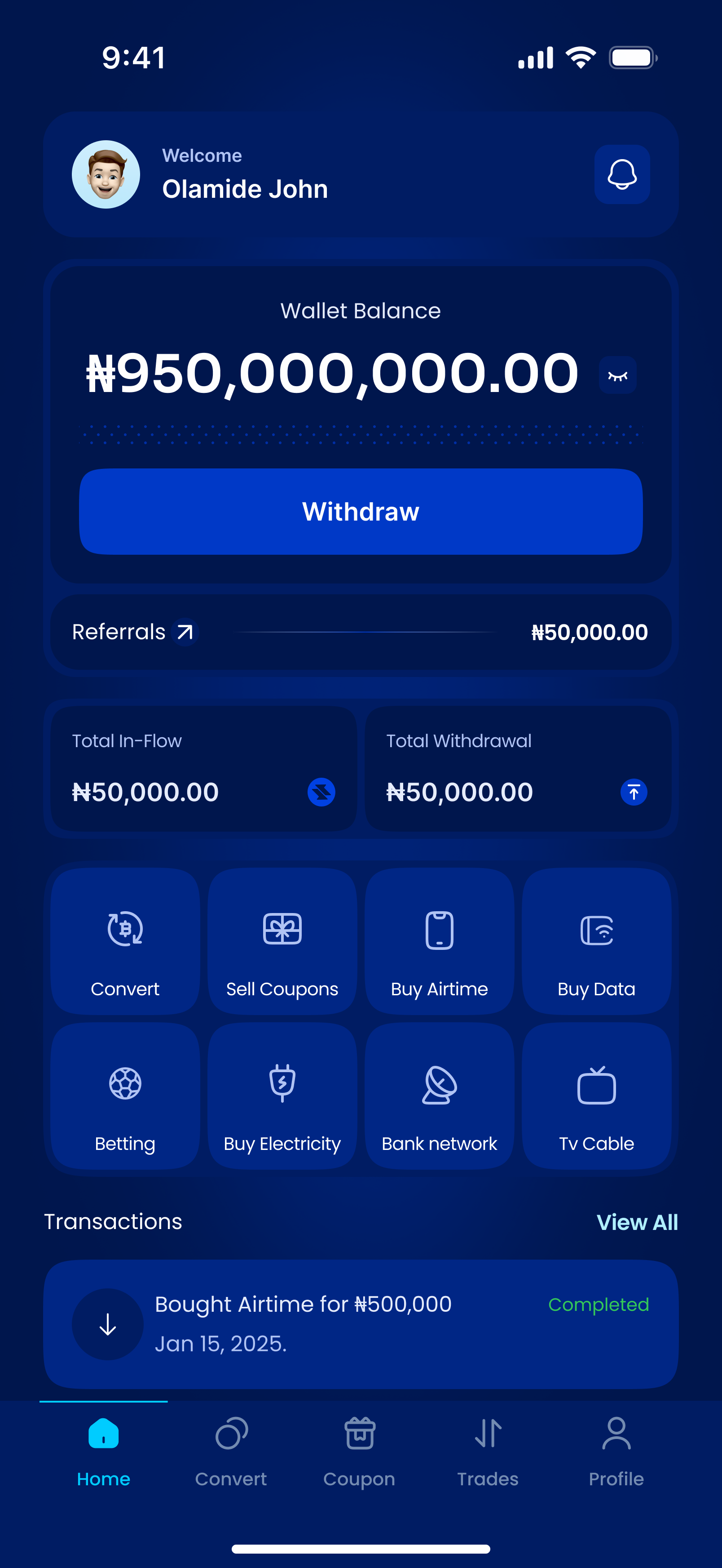 SwiftSwap app dashboard